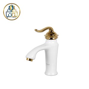 شیر روشویی پایه کوتاه دانوب سفید طلایی کسری